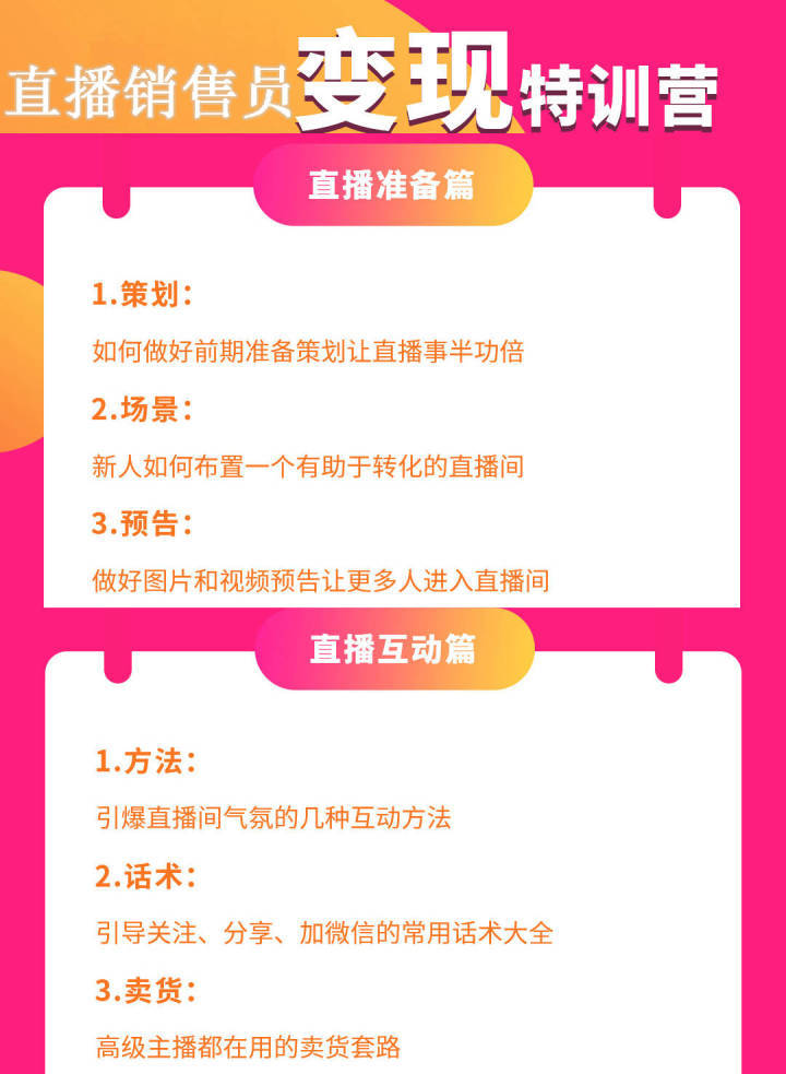 直播销售员三天两夜线下课程大纲